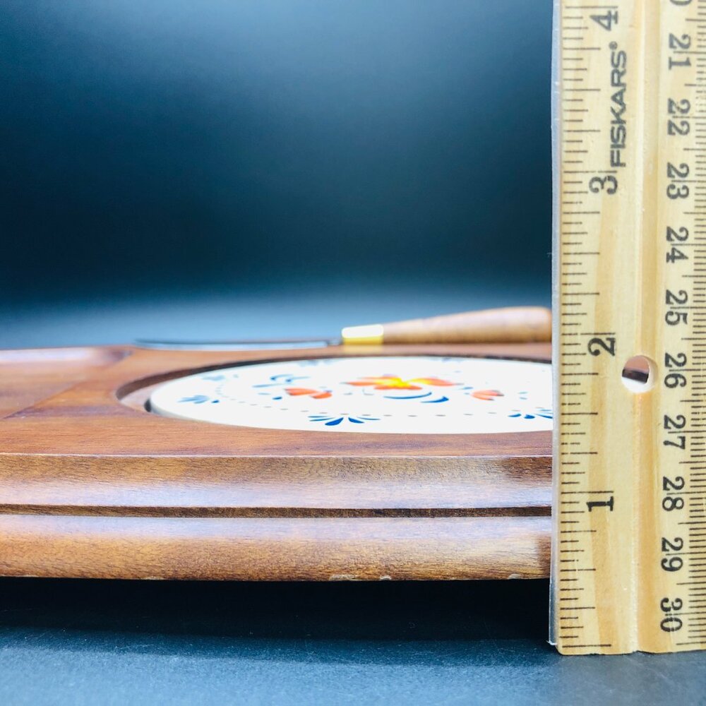 70s Country Florals Oversized Wood Ceramic Tile Cheese Charcuterie Board Tray - Picture 12 of 12